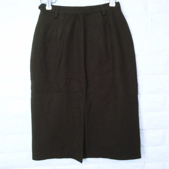 Vintage 70s Wiggle Pencil Skirt Lady-XS(2) Wool Kick Pleat Side Metal-Zip Brown - Picture 4 of 9